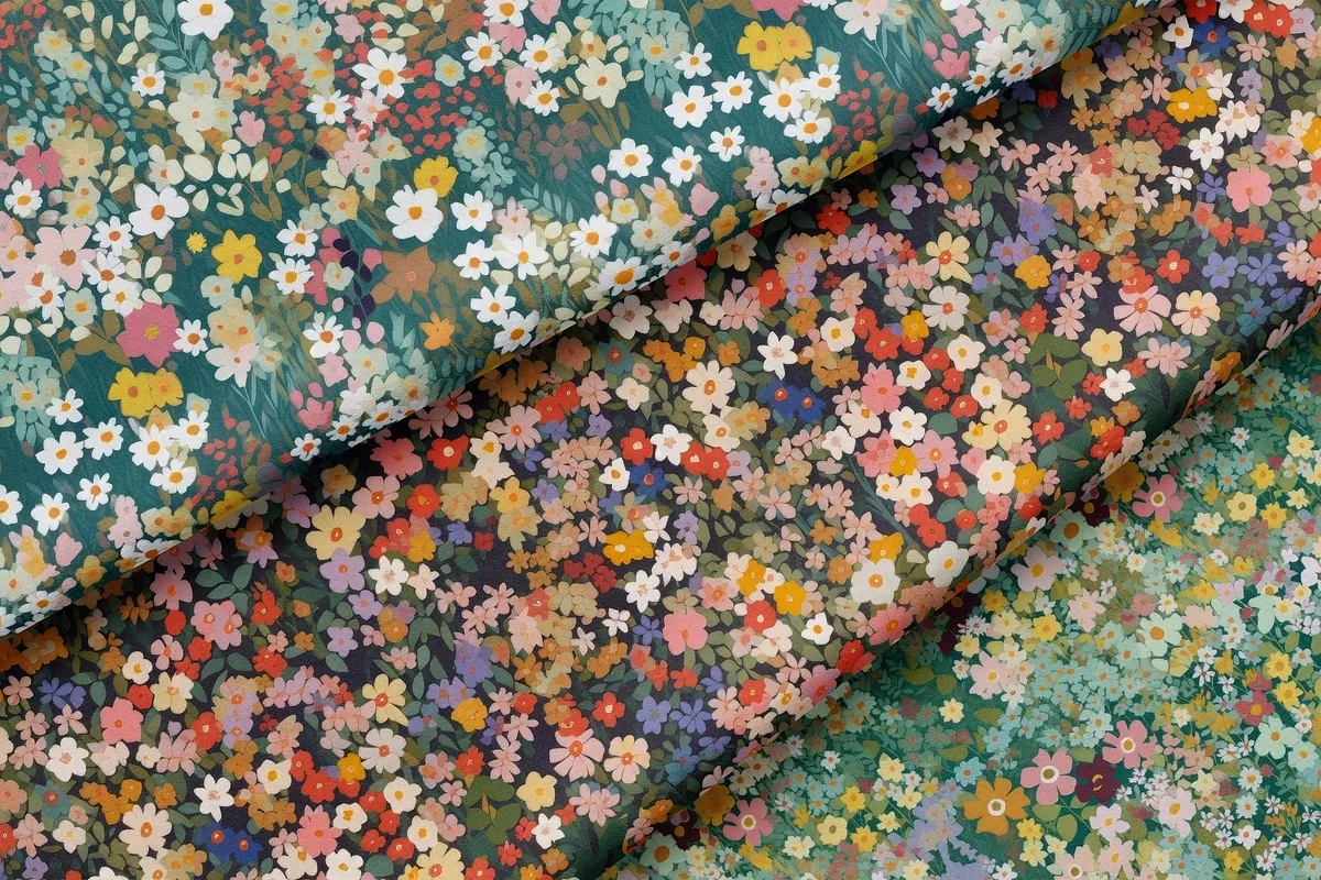 Ditsy Wildflower Meadow Patterns Set: A cheerful collection of seamless ditsy wildflower meadow patterns in a vibrant, sunlit color palette. - 5