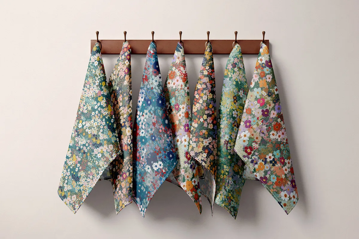 Ditsy Wildflower Meadow Patterns Set: A cheerful collection of seamless ditsy wildflower meadow patterns in a vibrant, sunlit color palette. - 6