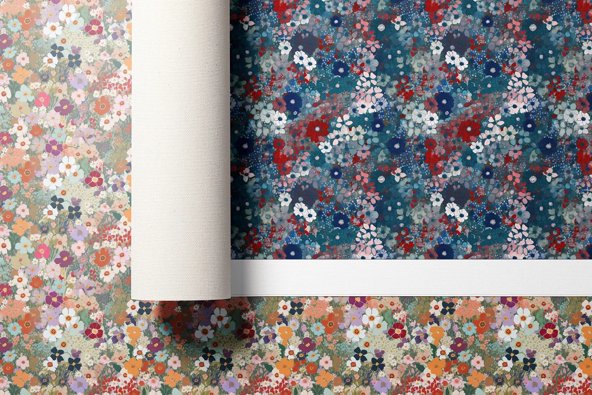Ditsy Wildflower Meadow Patterns Set: A cheerful collection of seamless ditsy wildflower meadow patterns in a vibrant, sunlit color palette. - 8