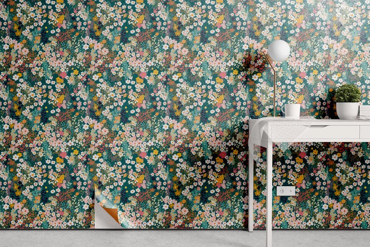Ditsy Wildflower Meadow Patterns Set: A cheerful collection of seamless ditsy wildflower meadow patterns in a vibrant, sunlit color palette. - 12