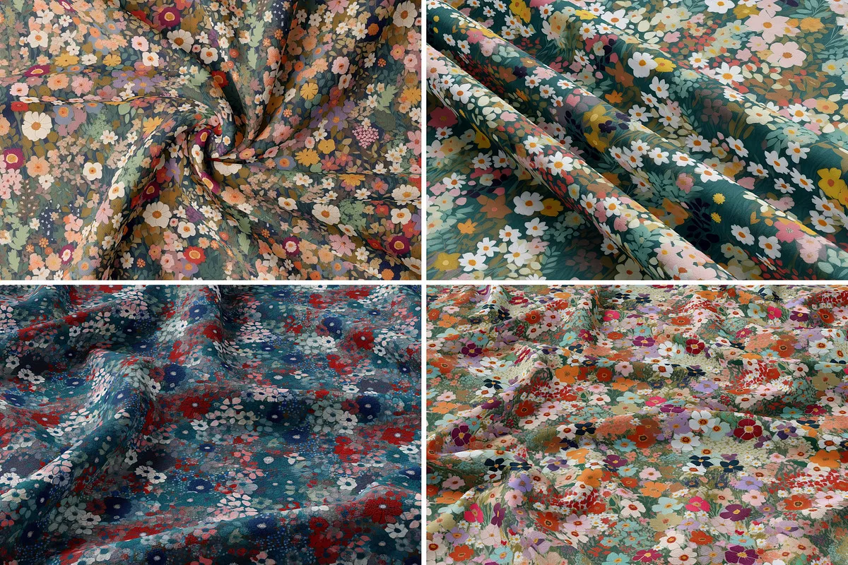 Ditsy Wildflower Meadow Patterns Set: A cheerful collection of seamless ditsy wildflower meadow patterns in a vibrant, sunlit color palette. - 14