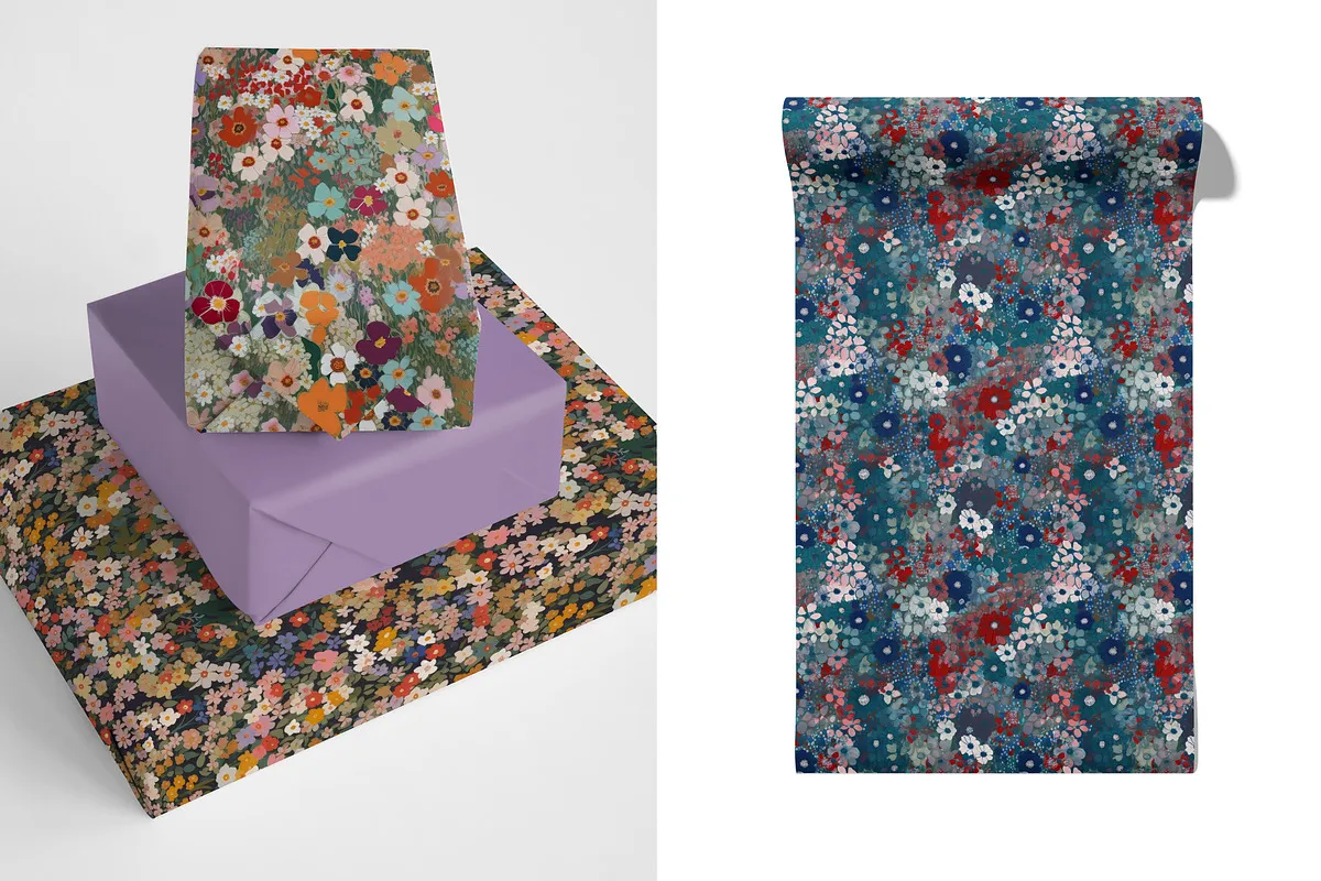 Ditsy Wildflower Meadow Patterns Set: A cheerful collection of seamless ditsy wildflower meadow patterns in a vibrant, sunlit color palette. - 15