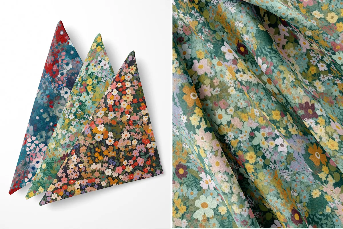 Ditsy Wildflower Meadow Patterns Set: A cheerful collection of seamless ditsy wildflower meadow patterns in a vibrant, sunlit color palette. - 16