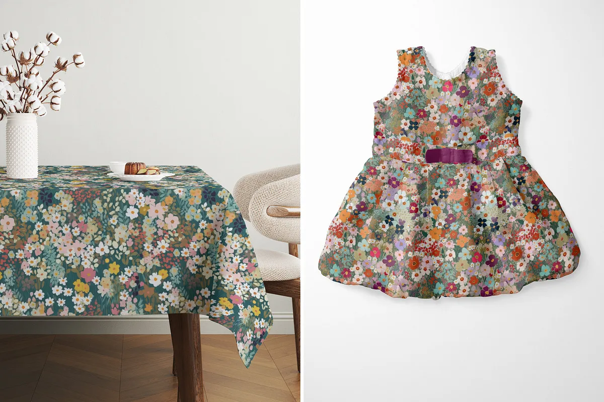 Ditsy Wildflower Meadow Patterns Set: A cheerful collection of seamless ditsy wildflower meadow patterns in a vibrant, sunlit color palette. - 17
