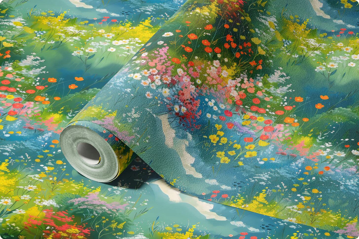 Wildflower pattern as a roll of wallpaper
